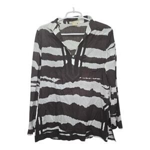 Michael Michael Kors Printed Split Neck Tunic Top Brown Ivory Size Large